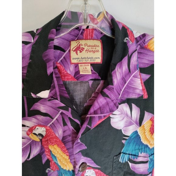 Paradise on a Hanger Men's Hawaiian 100% Cotton Shirt Parrots Aloha Size LARGE - Picture 2 of 5